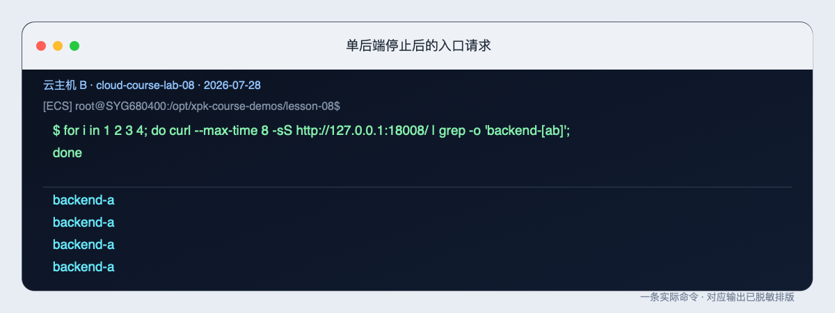 单后端停止后的入口请求的原始整页终端截图