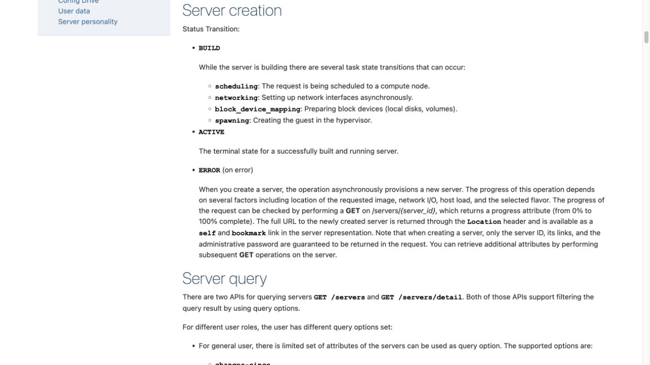 OpenStack Compute API 官方页面中的 Server creation 状态与任务