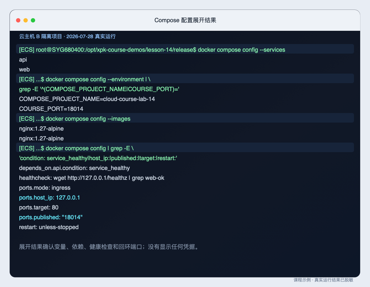 Compose 配置展开结果的原始整页终端截图
