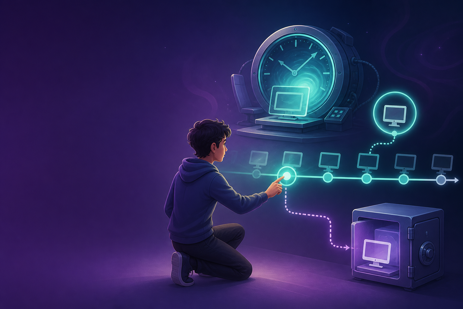 AI生成示意图:快照机制与灾备恢复架构